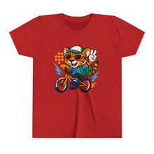Load image into Gallery viewer, Kids Tee - Cute Back to School Tiger Riding a Bike