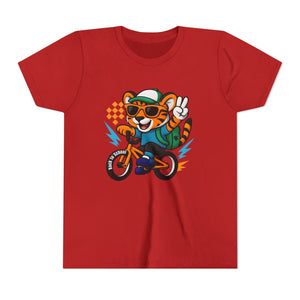 Kids Tee - Cute Back to School Tiger Riding a Bike