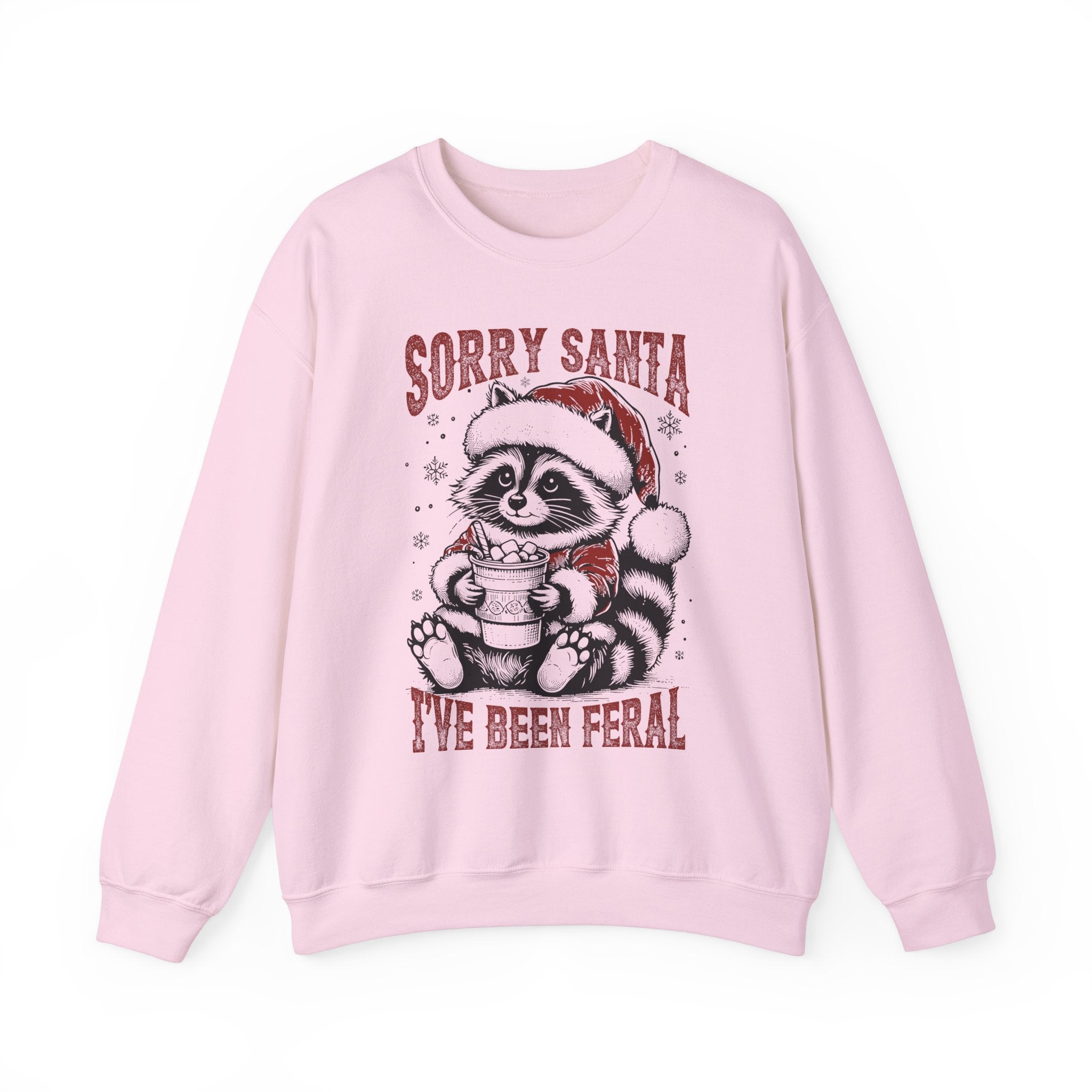 Funny Mens, womens and youth christmas crewneck,Feral Festive Raccoon: Sorry Santa Crewneck