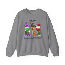 Load image into Gallery viewer, Happy Hallothanksmas: Festive Wine Trio Crewneck