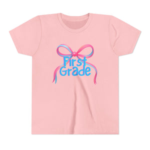 First Grade Tee - First Day of School Bow Design - Kids Softstyle Tee