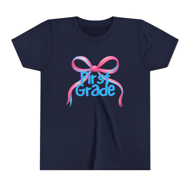 First Grade Tee - First Day of School Bow Design - Kids Softstyle Tee