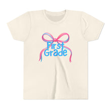 Load image into Gallery viewer, First Grade Tee - First Day of School Bow Design - Kids Softstyle Tee