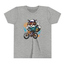 Load image into Gallery viewer, Kids Tee - Cute Back to School Raccoon Riding a Bike