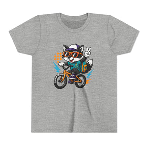 Kids Tee - Cute Back to School Raccoon Riding a Bike