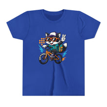 Load image into Gallery viewer, Kids Tee - Cute Back to School Raccoon Riding a Bike