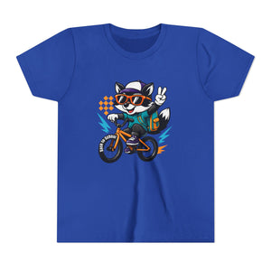 Kids Tee - Cute Back to School Raccoon Riding a Bike