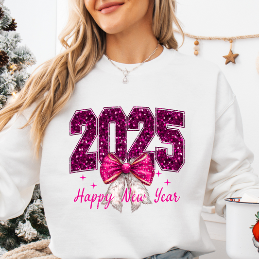 Cheers to 2025: Glitzy Bow Crewneck