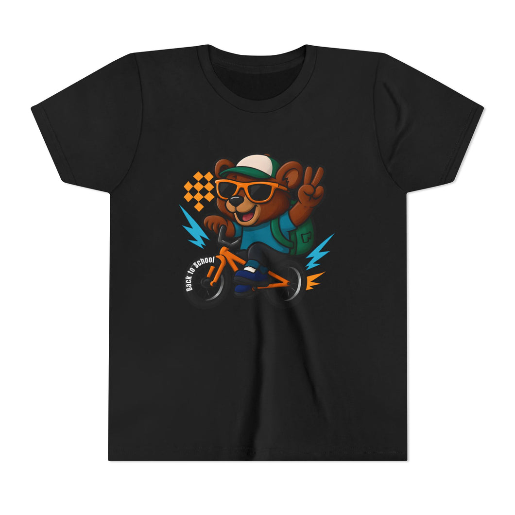 Kids Tee - Cute Back to School Bear Riding a Bike
