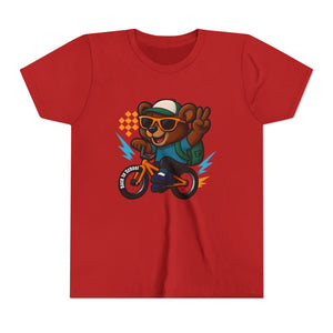Kids Tee - Cute Back to School Bear Riding a Bike