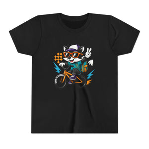 Kids Tee - Cute Back to School Raccoon Riding a Bike