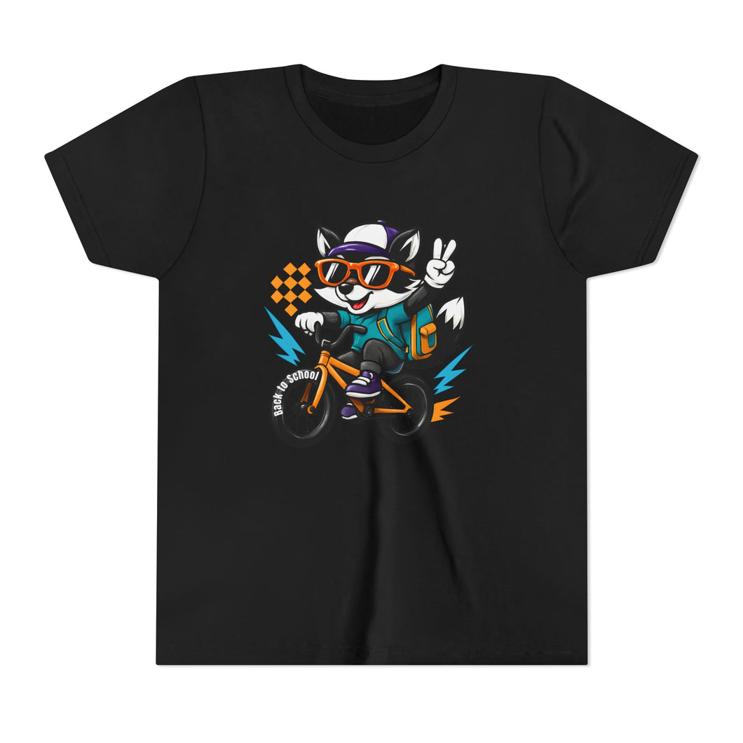 Kids Tee - Cute Back to School Raccoon Riding a Bike