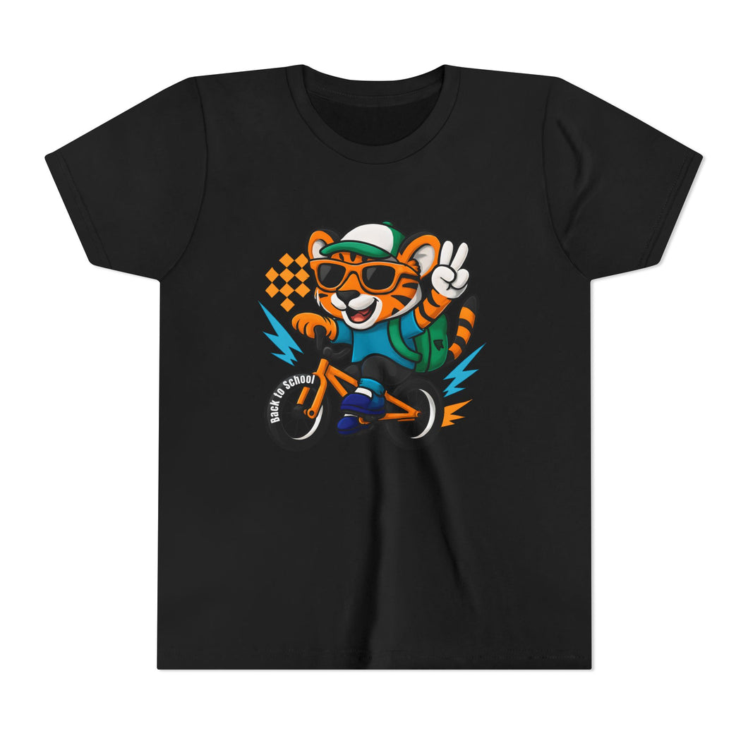 Kids Tee - Cute Back to School Tiger Riding a Bike