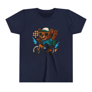 Kids Tee - Cute Back to School Bear Riding a Bike