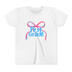 First Grade Tee - First Day of School Bow Design - Kids Softstyle Tee