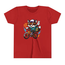 Load image into Gallery viewer, Kids Tee - Cute Back to School Raccoon Riding a Bike