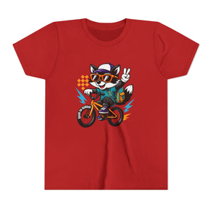Kids Tee - Cute Back to School Raccoon Riding a Bike
