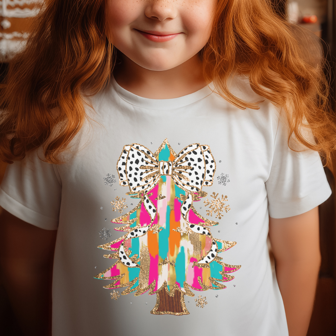 Colorful Coquette Glitter Christmas Tree: Girly & Bright Holiday Youth Girls T-shirt