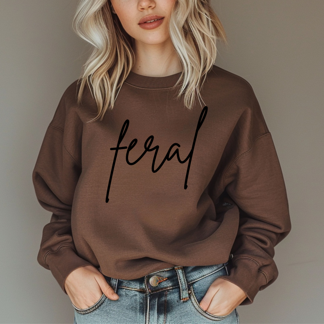 Feral Sweater - Funny Sayings - Gift for Mom - Gift for Her - Softstyle Fleece Crewneck Sweatshirt