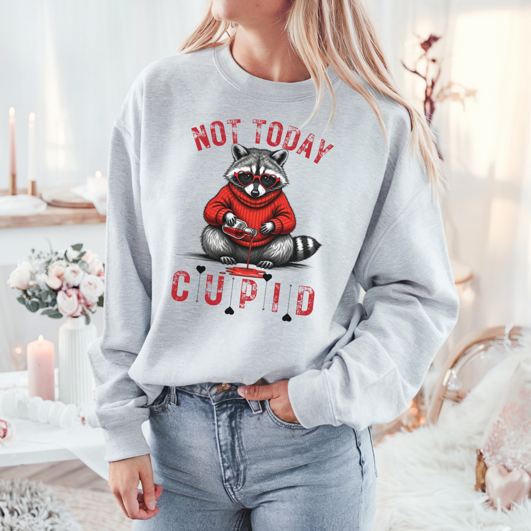 "Not Today Cupid" Raccoon Sweatshirt