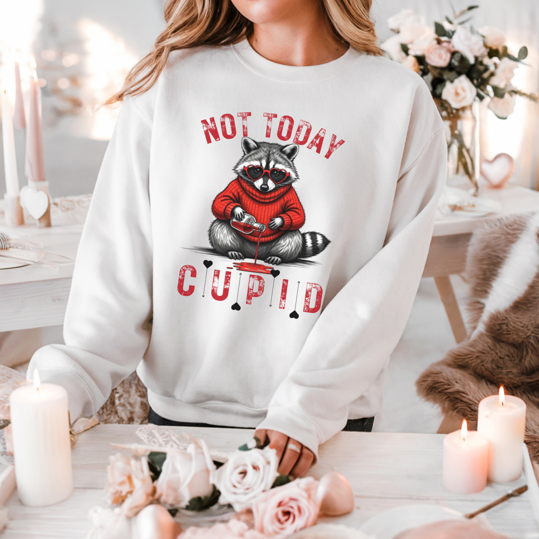 "Not Today Cupid" Raccoon Sweatshirt