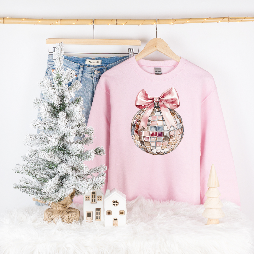 Pretty in Pink: Disco Ball & Bow Crewneck